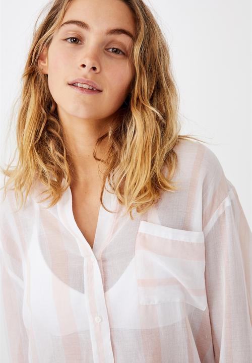 Cotton On - Savannah oversize resort shirt - simone stripe pale pink