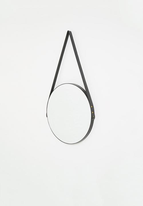 Sixth Floor - Round hanging strap mirror - black