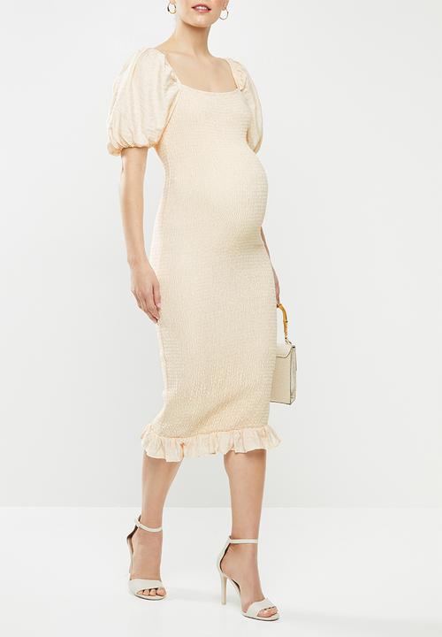 Glamorous - Maternity Puff sleeve bodycon dress - pale beige