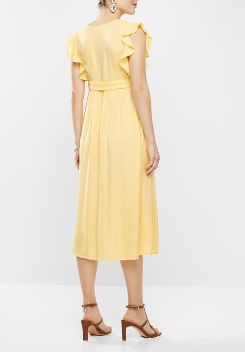 Glamorous - Maternity Deep v-neck tie front midi dress - pale yellow lemon