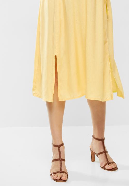 Glamorous - Maternity Deep v-neck tie front midi dress - pale yellow lemon