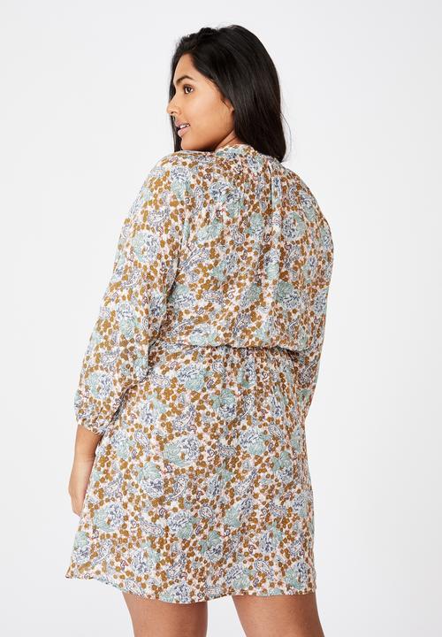 Cotton On - Curve laura mini dress - emily floral paisley white/gold sparkle