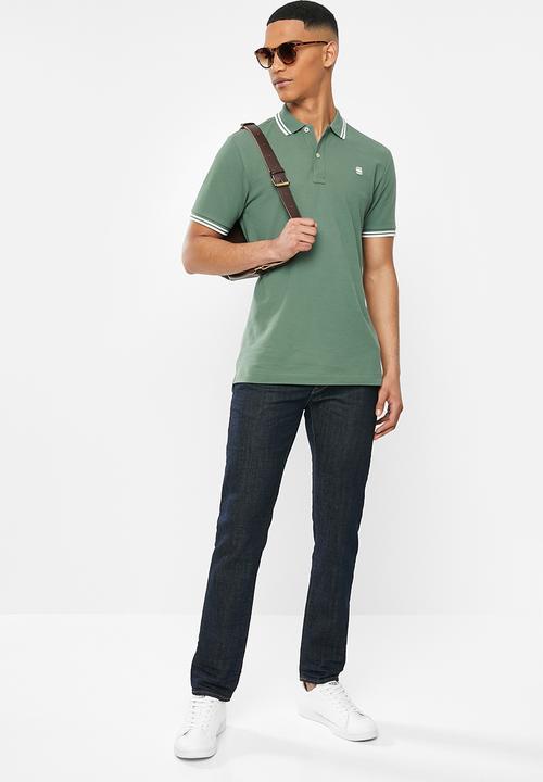 G-STAR - Dunda slim stripe short sleeve polo - green 