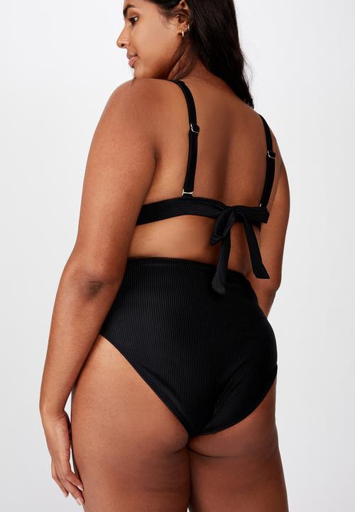 Cotton On - Curve high waisted full bikini bottom - black rib