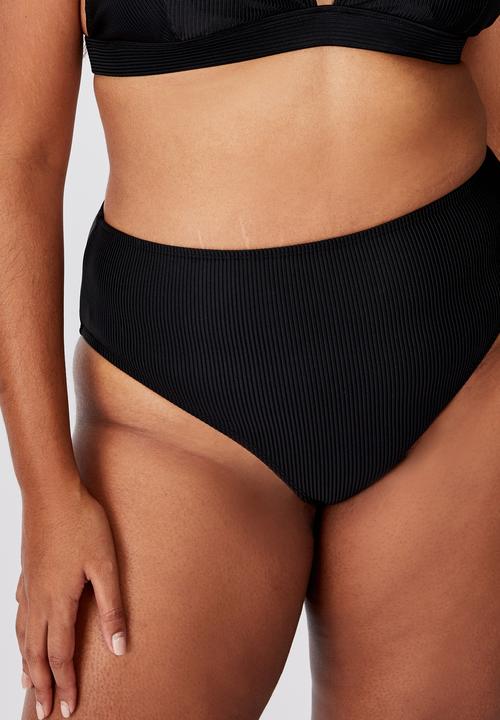 Cotton On - Curve high waisted full bikini bottom - black rib