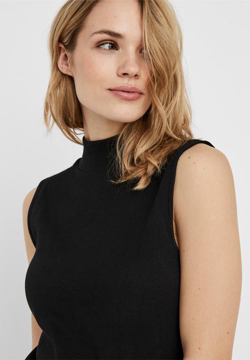 Vero Moda - New ava rib sleeveless highneck top - black