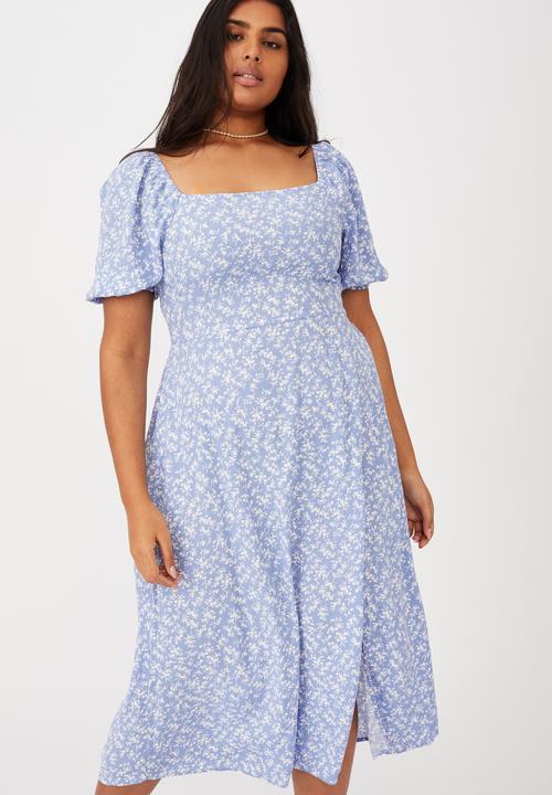 blue cotton midi dress