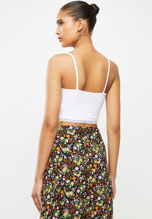 Blake - Cami crop top with lace - white