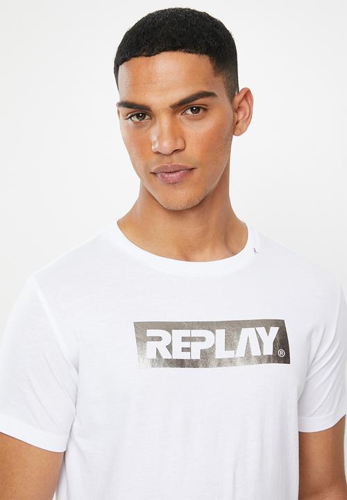Replay - White foil print tee - white