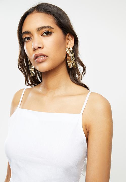 VELVET - Linen halter wrap crop top - white