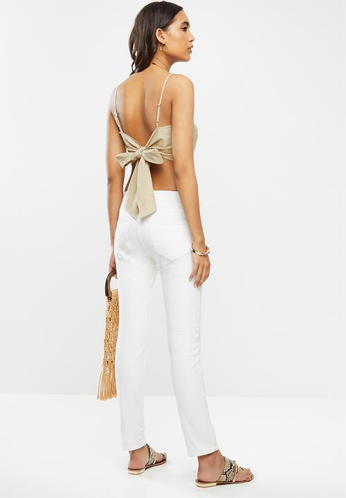 VELVET - Linen halter wrap crop top - beige