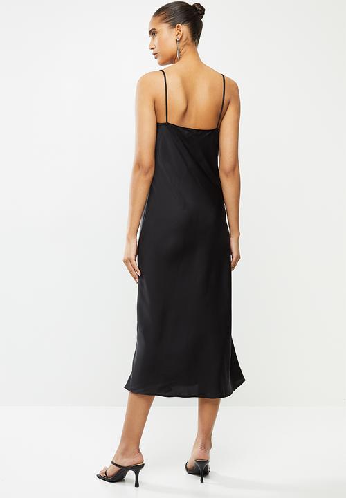 VELVET - Satin cowl midi slip dress - black