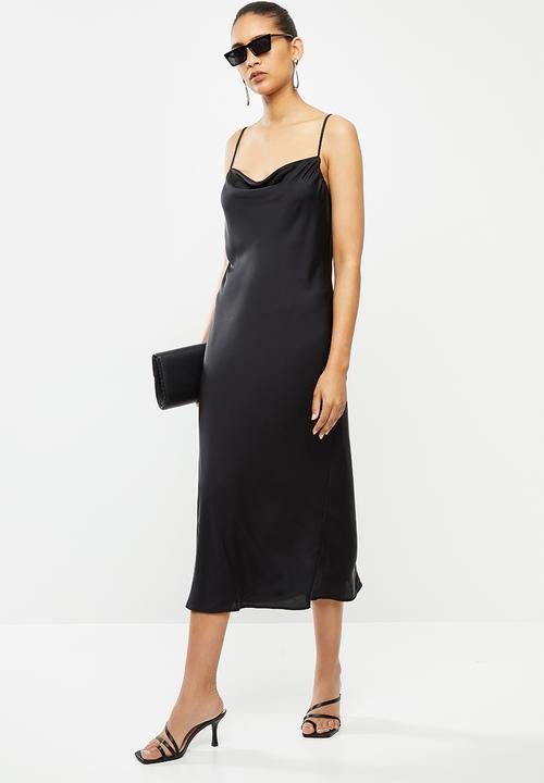 VELVET - Satin cowl midi slip dress - black