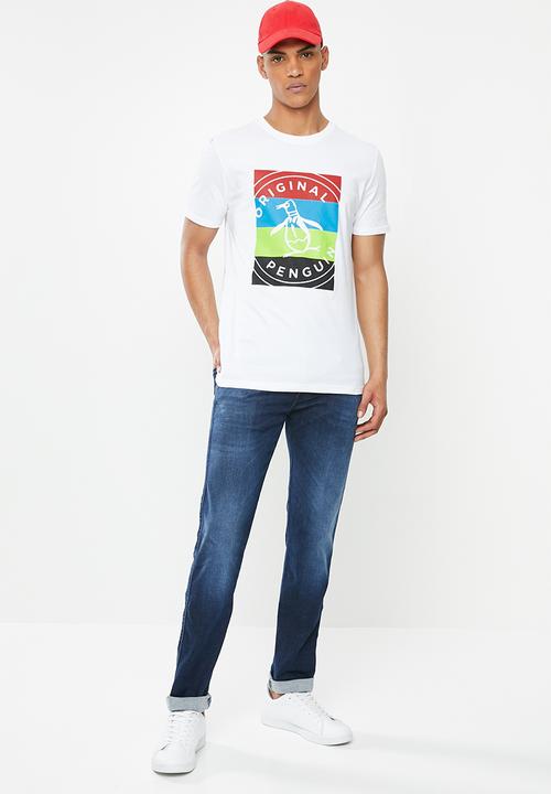 Original Penguin - Stripey box stamp - white