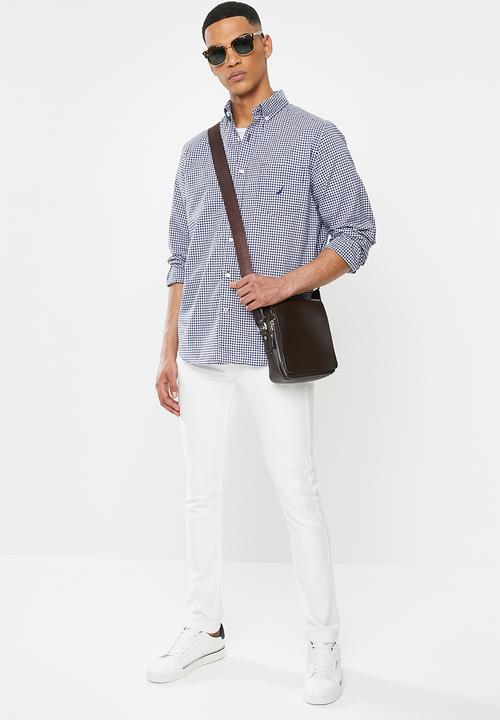 Nautica - Gingham plaid shirt - navy & white
