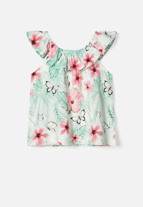 Name It - Haliza off shoulder top - coral & blue 