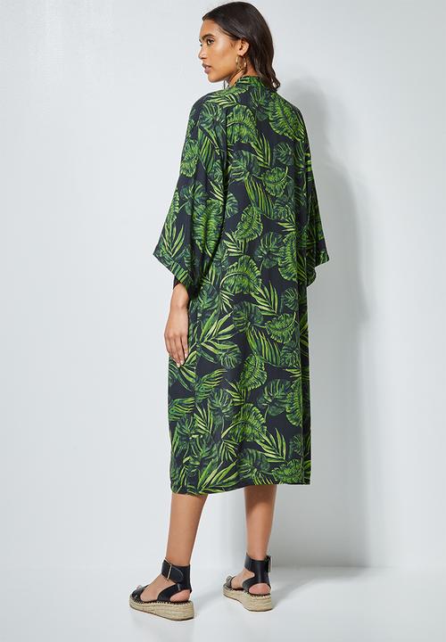Superbalist - Printed longer length shacket - green & black 