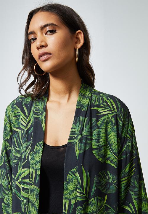 Superbalist - Printed longer length shacket - green & black 