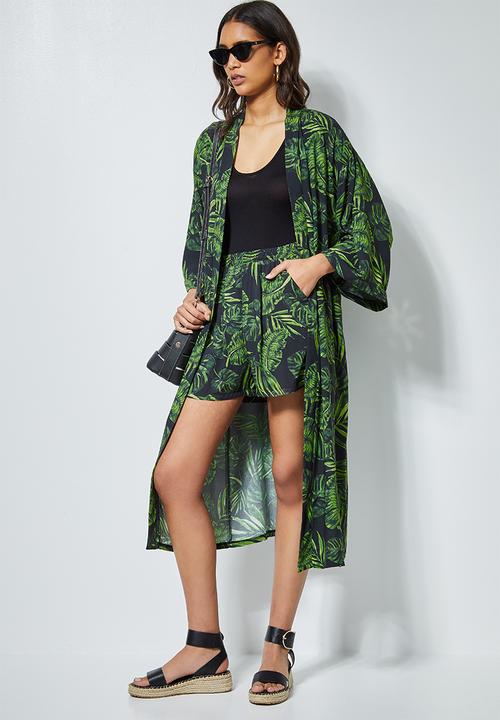 Superbalist - Printed longer length shacket - green & black 