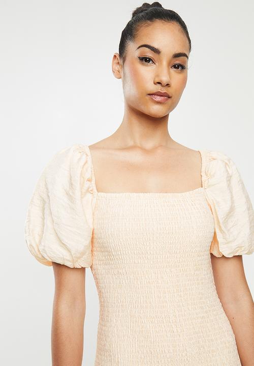 Glamorous - Petite puff sleeve bodycon dress - pale yellow