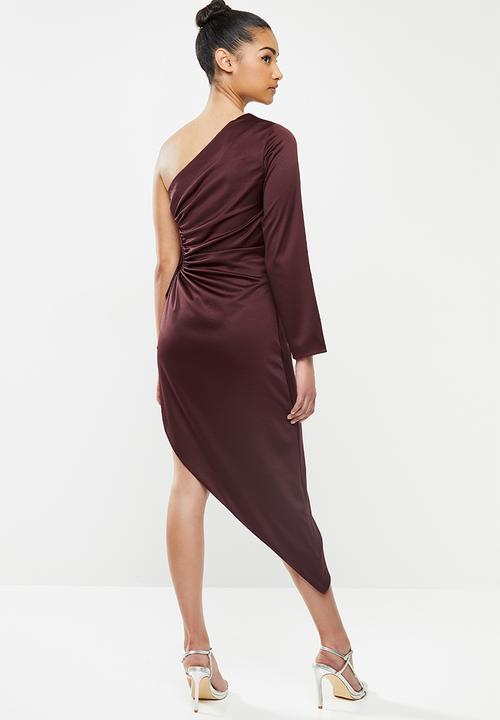 Glamorous - Petite sateen one shoulder with open side - plum