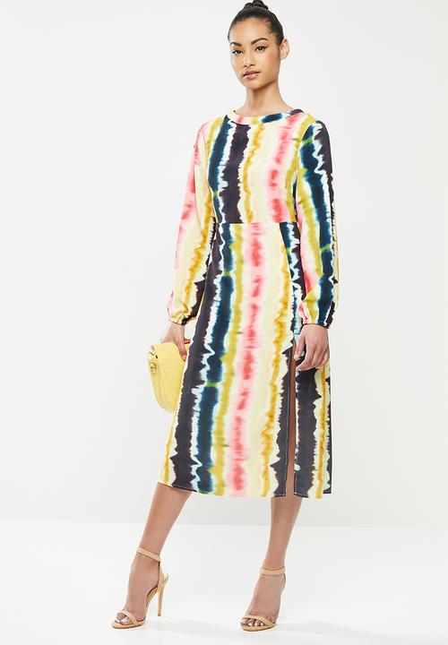 Glamorous - Petite tie dye long sleeve midi - multi