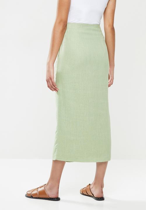 Glamorous - Petite button through midi skirt - sage