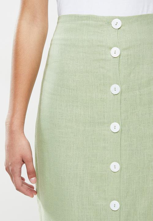 Glamorous - Petite button through midi skirt - sage