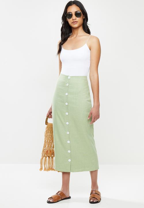 Glamorous - Petite button through midi skirt - sage