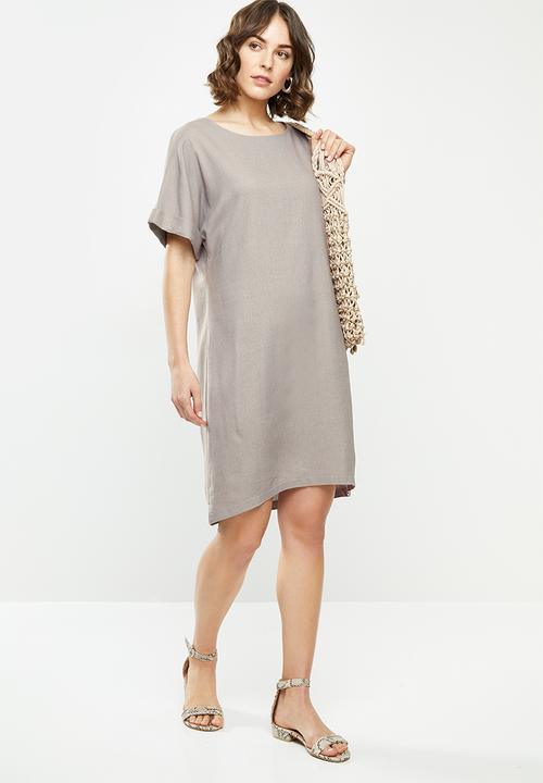 edit - Linen short sleeve tunic dress - grey