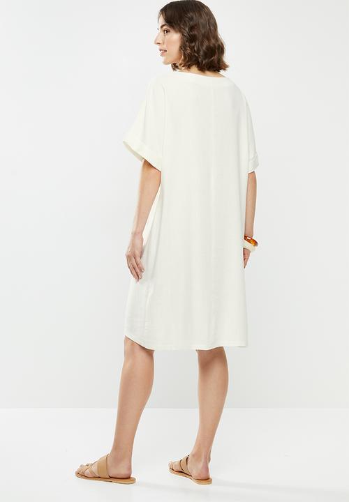 edit - Linen short sleeve tunic dress - cream 