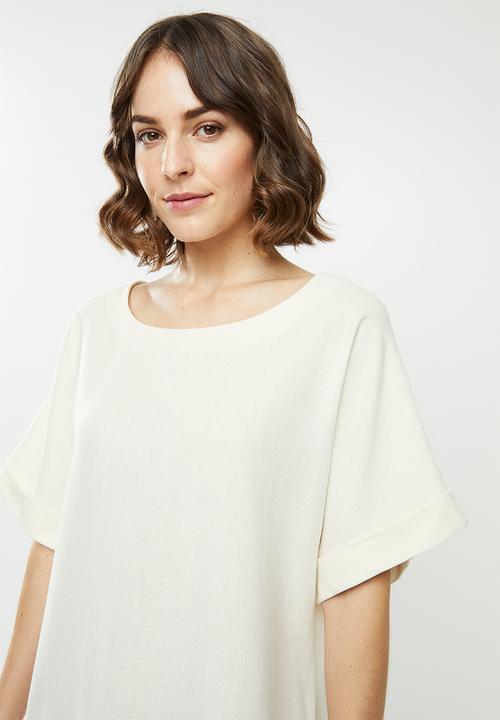 edit - Linen short sleeve tunic dress - cream 
