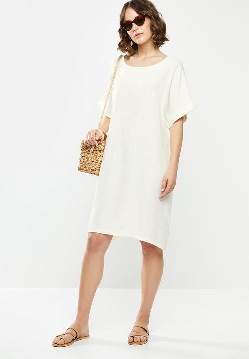 edit - Linen short sleeve tunic dress - cream 