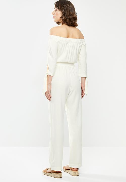 edit - Linen Off the shoulder jumpsuit - white