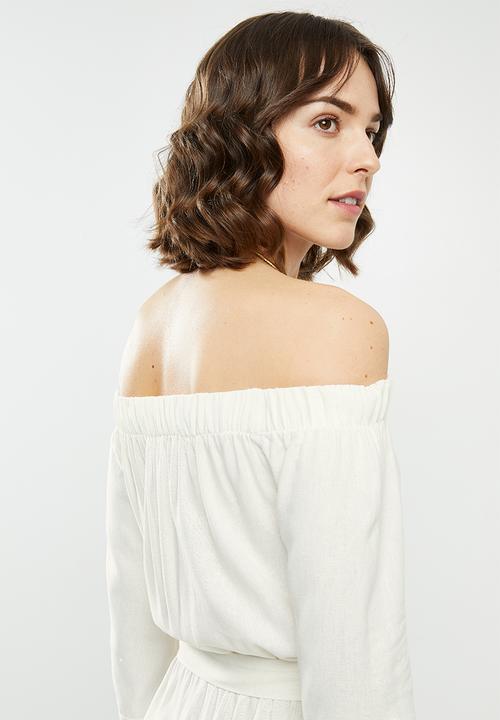 edit - Linen Off the shoulder jumpsuit - white