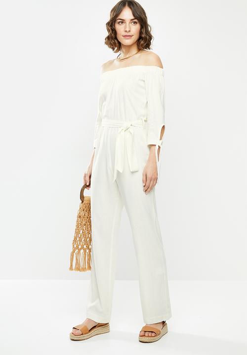 edit - Linen Off the shoulder jumpsuit - white