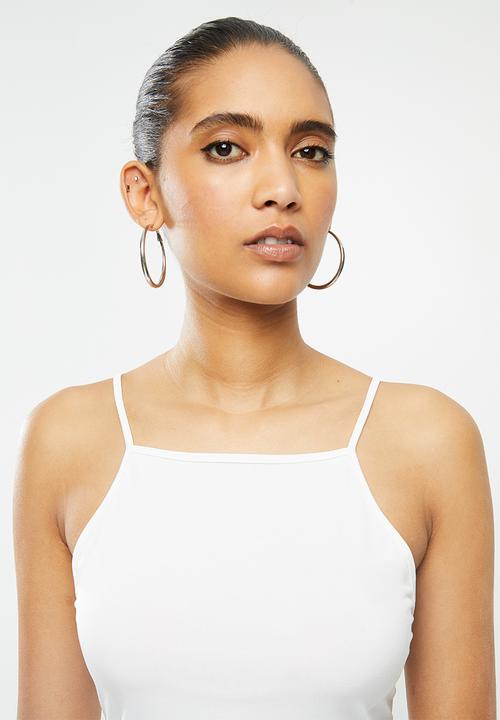 Blake - Halter cross back tie crop top-ivory