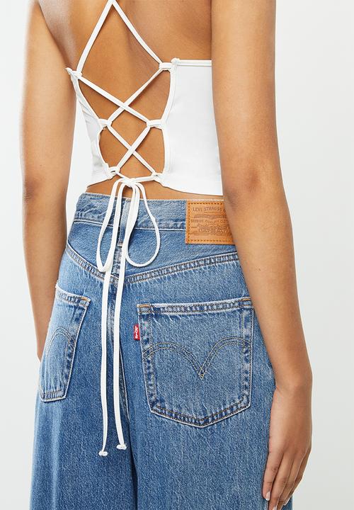 Blake - Halter cross back tie crop top-ivory