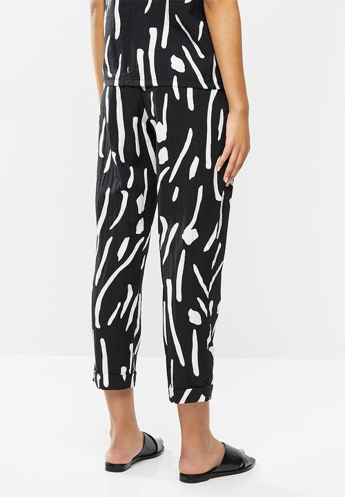 Me&B - Printed tapered pant - black & white