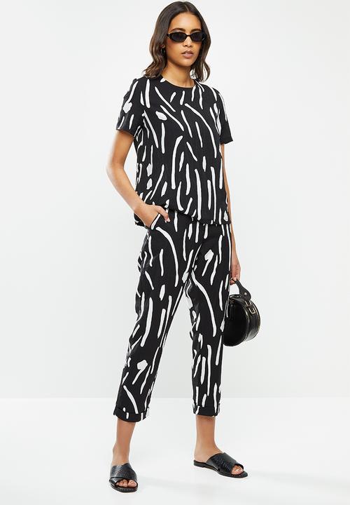 Me&B - Printed tapered pant - black & white