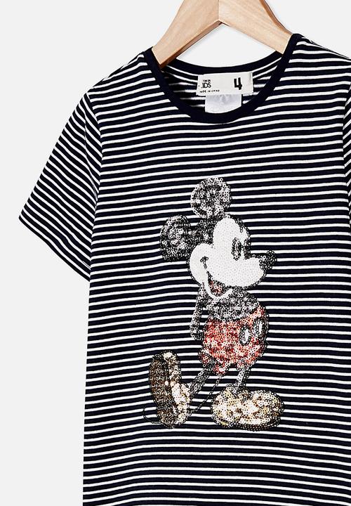 Cotton On - License short sleeve tee - indian ink stripe sequin Mickey