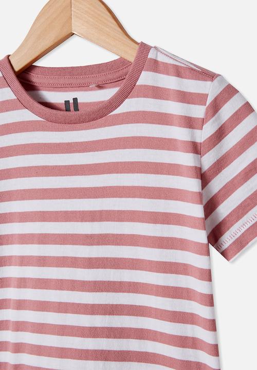 Cotton On - Core short sleeve tee - dusty berry white stripe