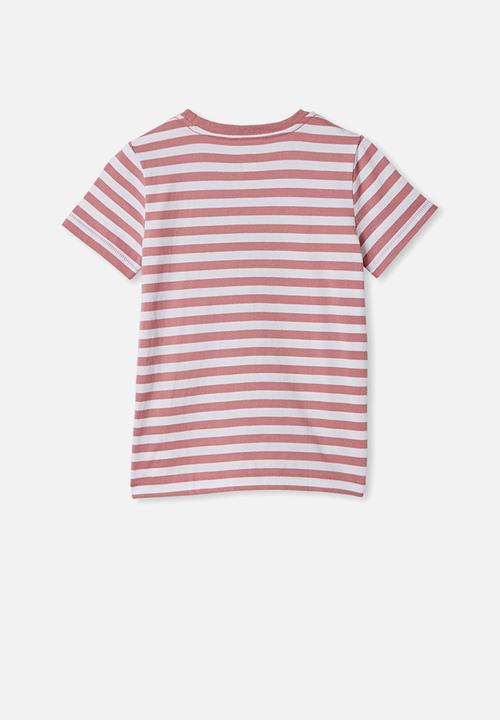 Cotton On - Core short sleeve tee - dusty berry white stripe