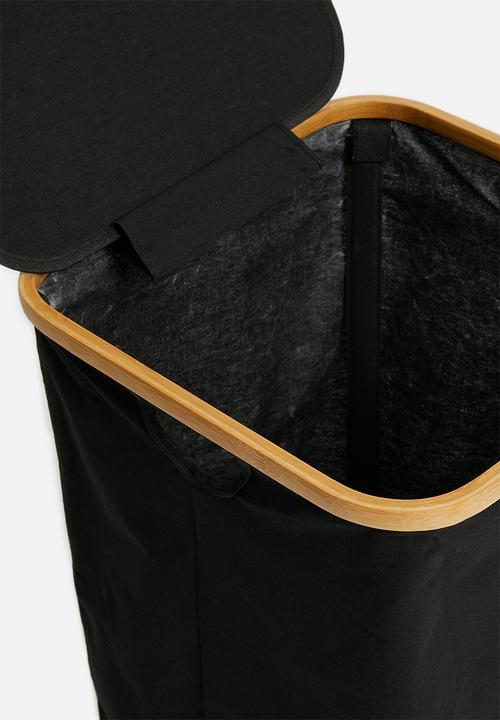 Bathroom Solutions - Laundry bag with bamboo ring - black