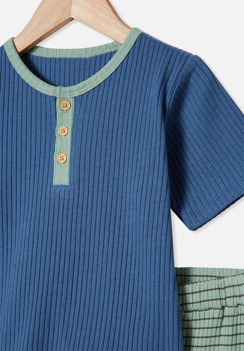Cotton On - Luke short sleeve pj set - petty blue