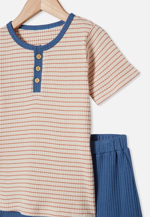 Cotton On - Luke short sleeve pj set - dark vanilla stripe