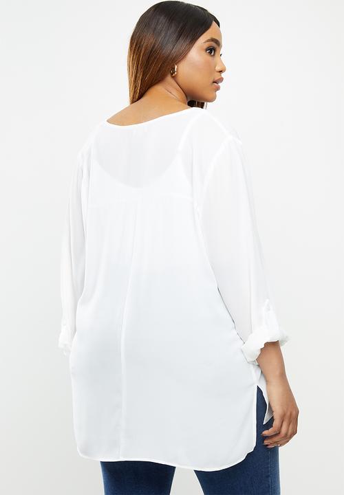 edit Plus - Rolled sleeve blouse - white