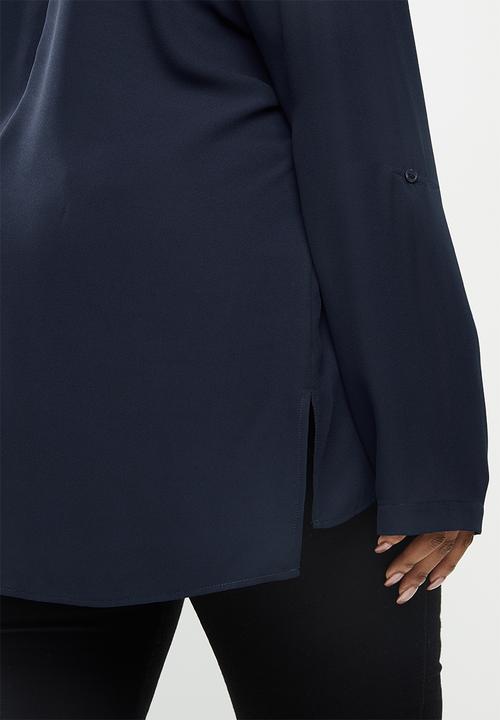 edit Plus - Rolled sleeve blouse - navy