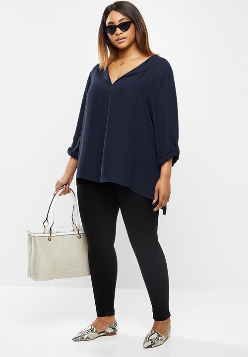 edit Plus - Rolled sleeve blouse - navy