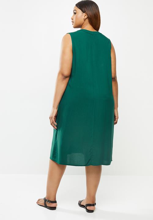 edit Plus - Short sleeve mandarin dress - green